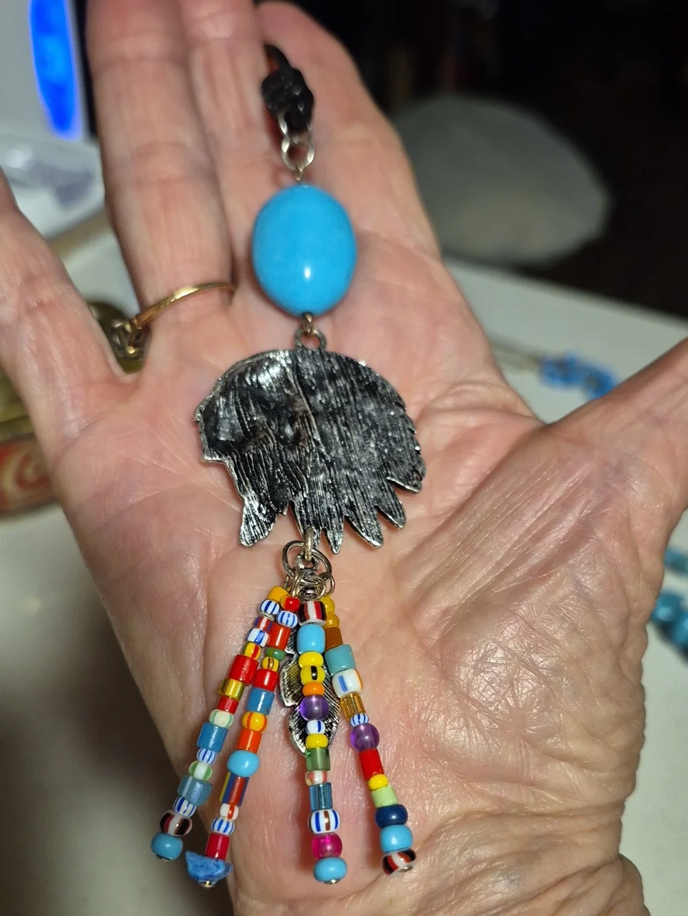 Turquoise Indiana Head  Necklase